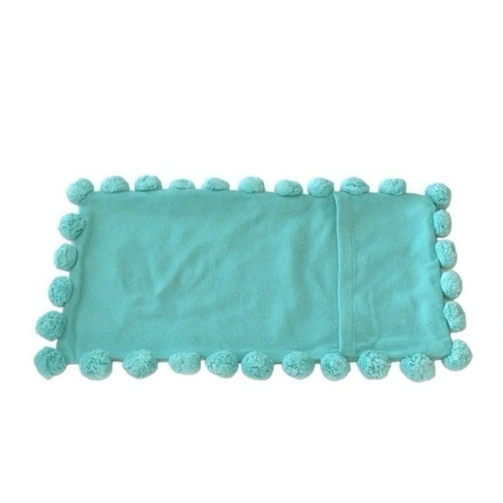 Pottery Barn Teen Pool Green Embroidered P Pom Pom‎ Organic Pillow Cover 12x 24